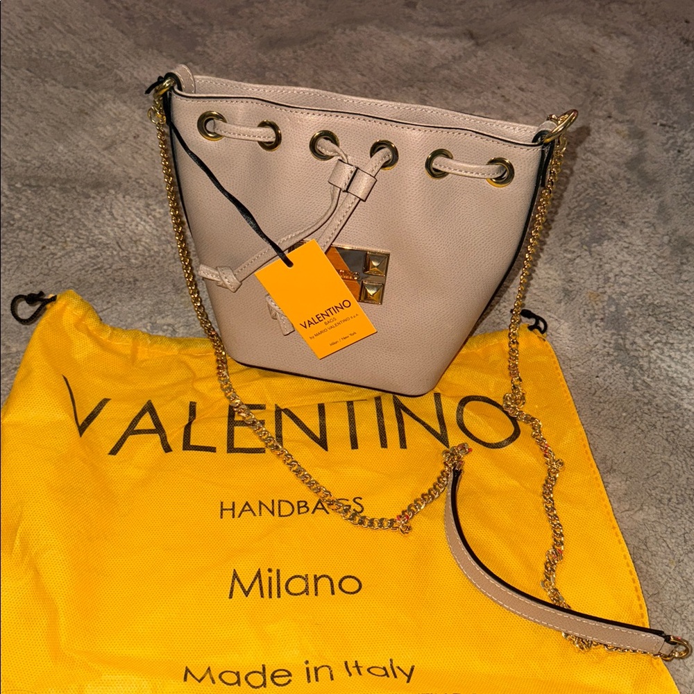 Valentino Taupe Shoulder Bag with Gold Accents
